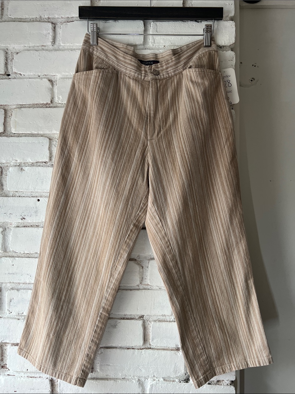 Bill Blass Tan Striped straight Pants capri mid rise stretchy denim
